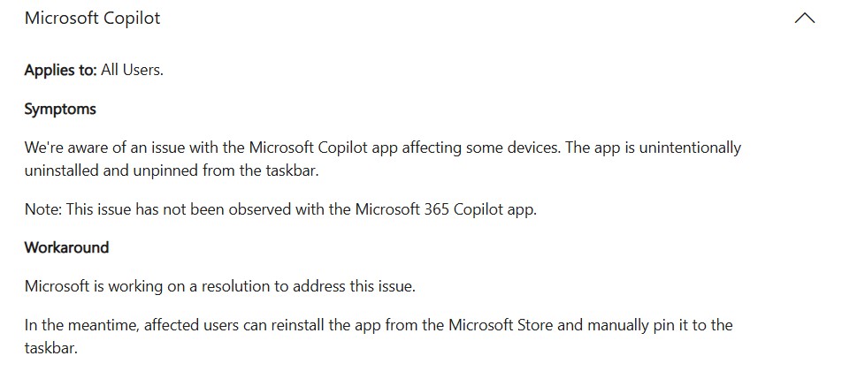 Microsoft случайно удалила ИИ-помощник Copilot при обновлении Windows Microsoft случайно удалила ИИ-помощник Copilot при обновлении Windows