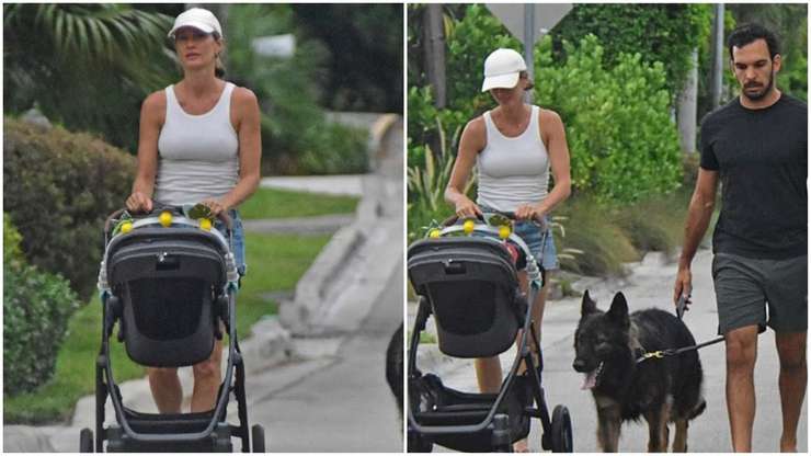 Многодетную Жизель Бундхен запечатлели во время прогулки с шестимесячным сыном